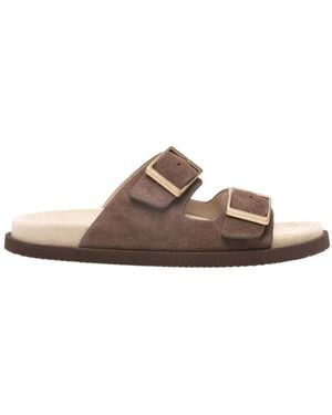 Brunello Cucinelli Double Buckled Strapped Sandals - Brown