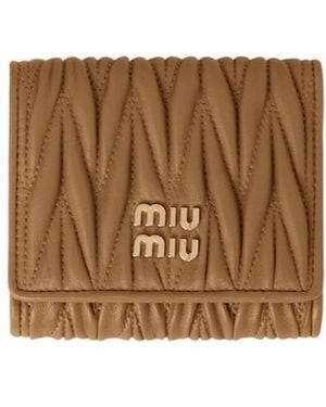 Miu Miu Logo-Lettering Wallet - Brown