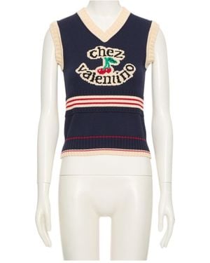 Valentino Chez Logo V-Neck Top - Blue