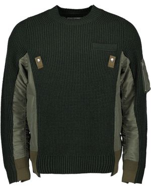Sacai Panelled Knit Jumper - Green