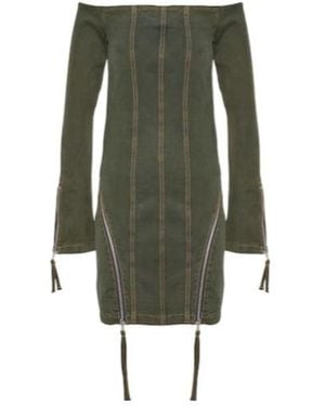 Blumarine Off-Shoulder Denim Minidress - Green