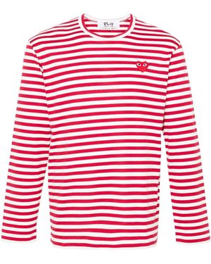 COMME DES GARÇONS PLAY Logo Striped Cotton T-Shirt - Red