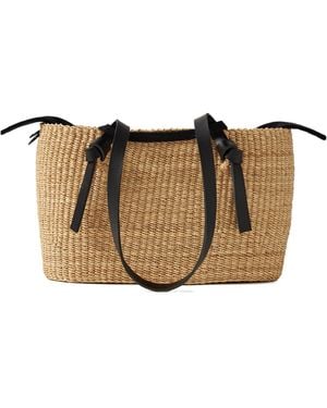 Muuñ Zorro Leather-Trimmed Woven Straw Tote - Brown