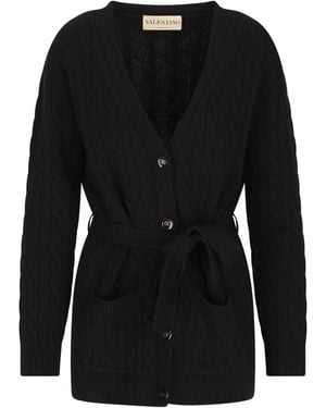 Valentino Belted Button-Up Cardigan - Black