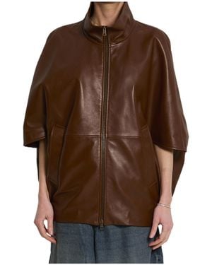 Balenciaga Oversized Zip Leather Jacket - Brown