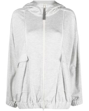 Brunello Cucinelli Jersey-Knit Drawstring Zipped Hoodie - Gray