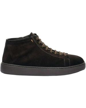 Santoni Round Toe Lace-Up Sneakers - Black
