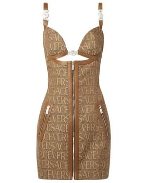 Versace Cut-Out Jacquard Sleeveless Mini Dress - Natural