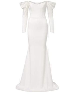 Alex Perry Bridal Off-Shoulder Crêpe Satin Bustier Gown - White