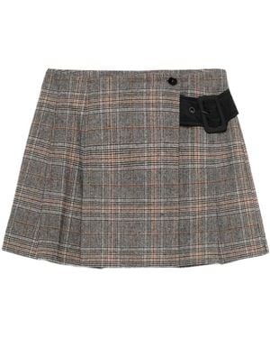 Pinko Checked Buckle Detailed Mini Skirt - Gray