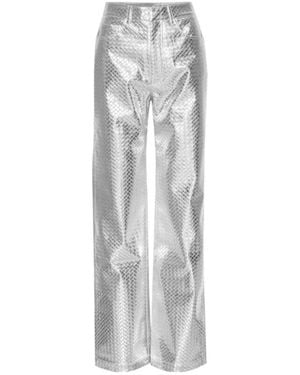 ROTATE BIRGER CHRISTENSEN Metallic-Effect High-Rise Straight Trousers - Grey