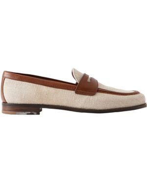 Church's Leather-Trimmed Canvas Penny Loafers - Brown