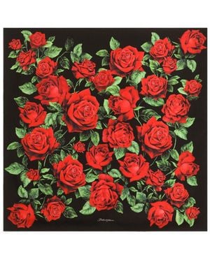 Dolce & Gabbana 90X90 Rose-Print Silk Twill Scarf - Red