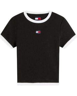 Tommy Hilfiger Tommy Badge Ribbed Slim T-Shirt - Black