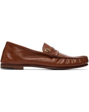 Versace Tan Guanto Leather Loafers - Brown