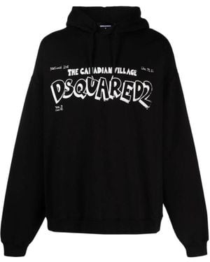 DSquared² Logo Printed Drawstring Hoodie - Black