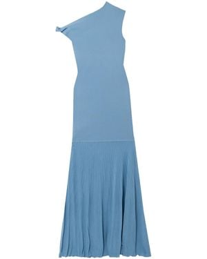 SIR. Twist Off-The-Shoulder Pleated Knitted Maxi Dress - Blue