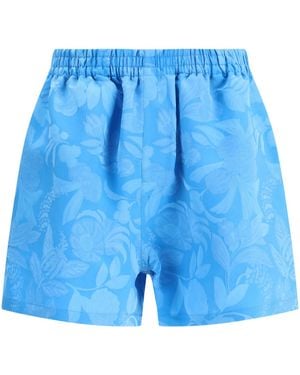 Balenciaga Floral-Print Elastic-Waist Shorts - Blue