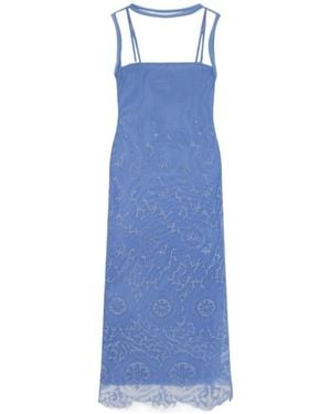 SIR. Embroidered Tulle Midi Dress - Blue