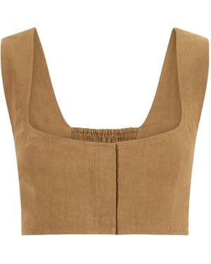 LeKasha Khaki Cropped Top - White