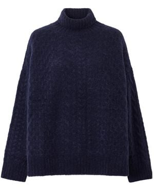 The Elder Statesman Cable Knit Blend Turtleneck Sweater - Blue