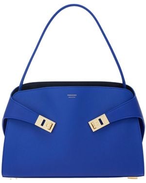 Ferragamo Hug Soft Bicolour Shoulder Bag (M) - Blue