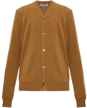 COMME DES GARÇONS PLAY Ribbed V-Neck Knit Top - Brown