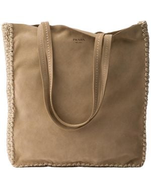 Prada Large Suede And Crochet Tote Bag - Natural