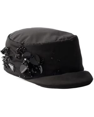 Prada Embroidered Re-Nylon Cap - Black