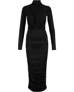 Balmain Pleated Jersey Midi Dress - Black