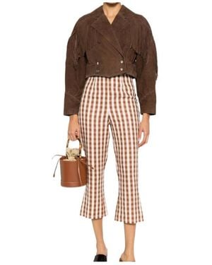 RIXO London Fringe-Detail Double-Breasted Jacket - Brown