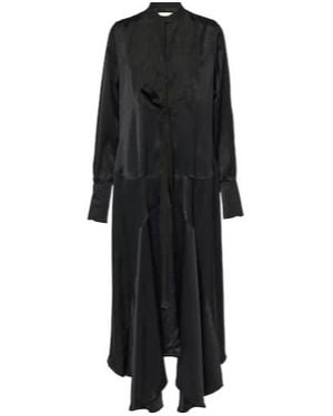 Plan C Asymmetric Pleated Midi Dress - Black