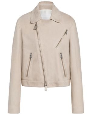 Dondup Long-Sleeved Leather Jacket - Natural