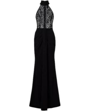 Rebecca Vallance Dixie Draped Halterneck Lace And Taffeta Gown - Black