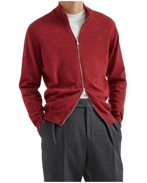 Brunello Cucinelli Zip-Front High-Neck Cardigan - Red