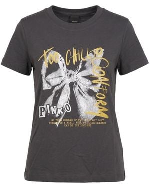 Pinko Bow-Print Logo-Print T-Shirt - Black