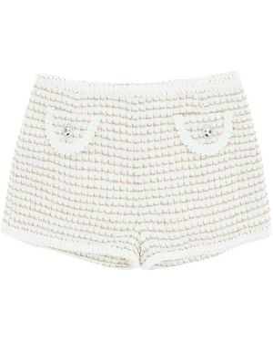 Alessandra Rich Tweed High-Waisted Mini Shorts - White