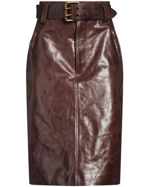 Saint Laurent Simple Leather Skirt - Brown