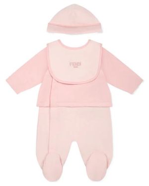 Fendi Embroidered-Logo Babygrown Set - Pink
