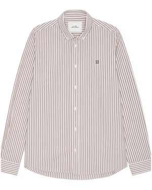 Les Deux Striped Embroidered-Logo Shirt - White