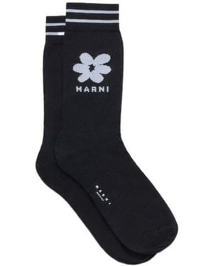 Marni Cotton Socks With Light Jacquard Flower Detail - Black