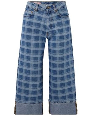 Molly Goddard Leo Cropped Checked High-Rise Straight-Leg Jeans - Blue