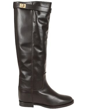 Via Roma 15 Buckle Detailed Round Toe Boots - Black