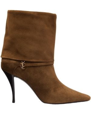 Saint Laurent Niki 90 Suede Ankle Boot - Brown