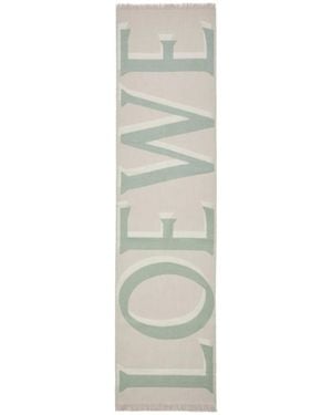 Loewe Logo Printed Frayed Edge Scarf - White