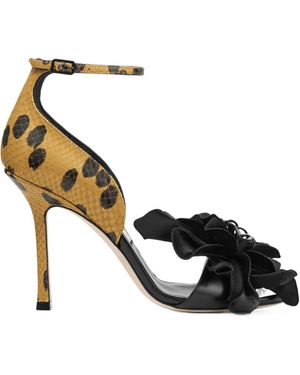 Jimmy Choo Floral Ankle-Strap Heeled Sandals - Metallic