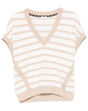 Liu Jo Striped V-Neck T-Shirt - White