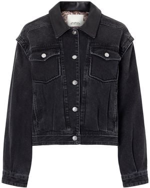 Isabel Marant Leather-Trimmed Denim Jacket - Black