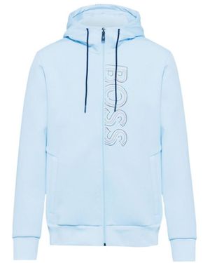 BOSS Logo Embroidered Zipper Hooded Casual Coat - Blue