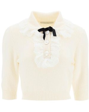 Alessandra Rich Lace-Detail Knitted Top - White
